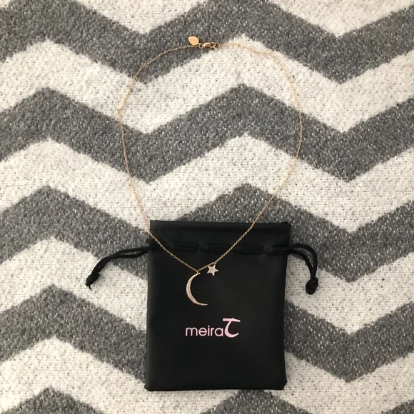 Meira T 14K Rose Gold Diamond Moon Star Necklace - Picture 5 of 15